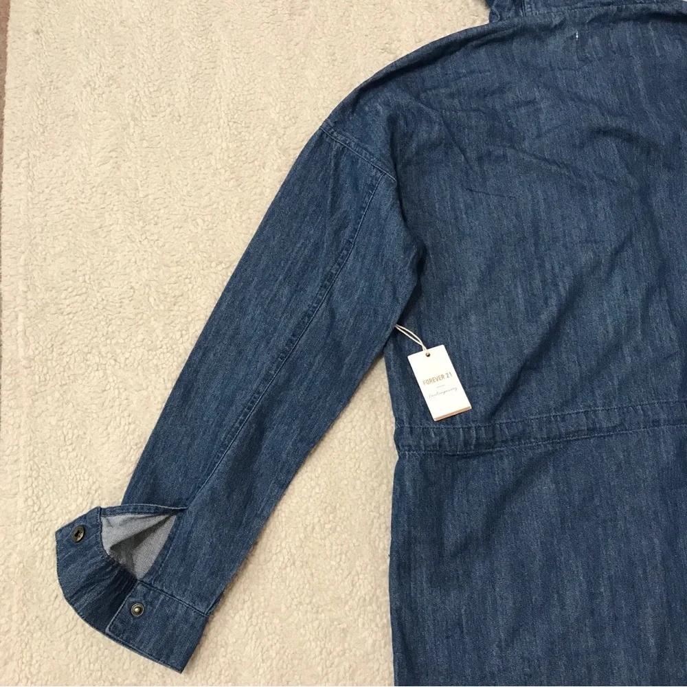 SOLD Forever 21 Denim Hoodie Jacket Oversized Parka Blue Pit to Pit 21β Size XS - Picture 14 of 16